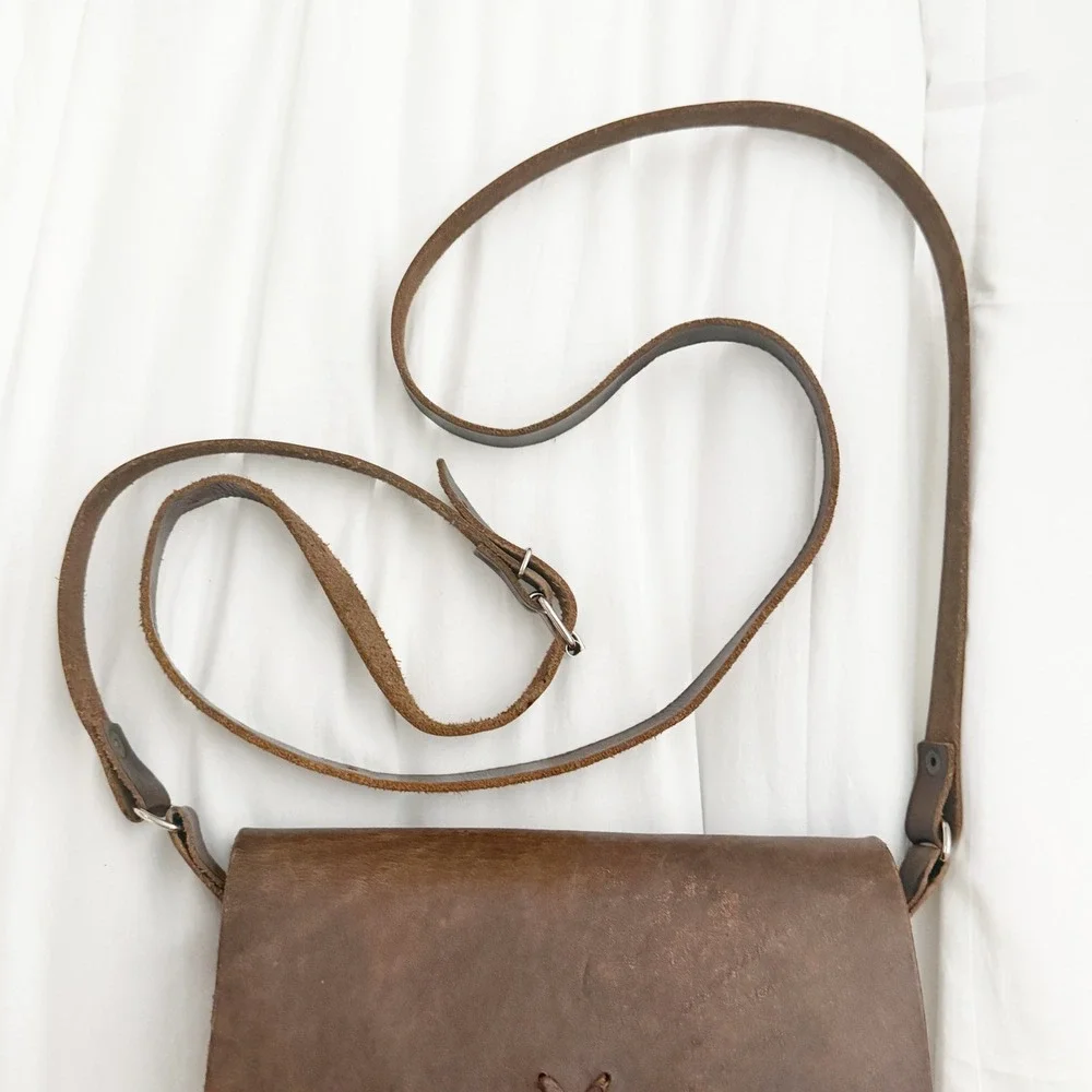 Hecho en Mexico Brown Leather Crossbody Bag Handmade Messenger Flap Satchel